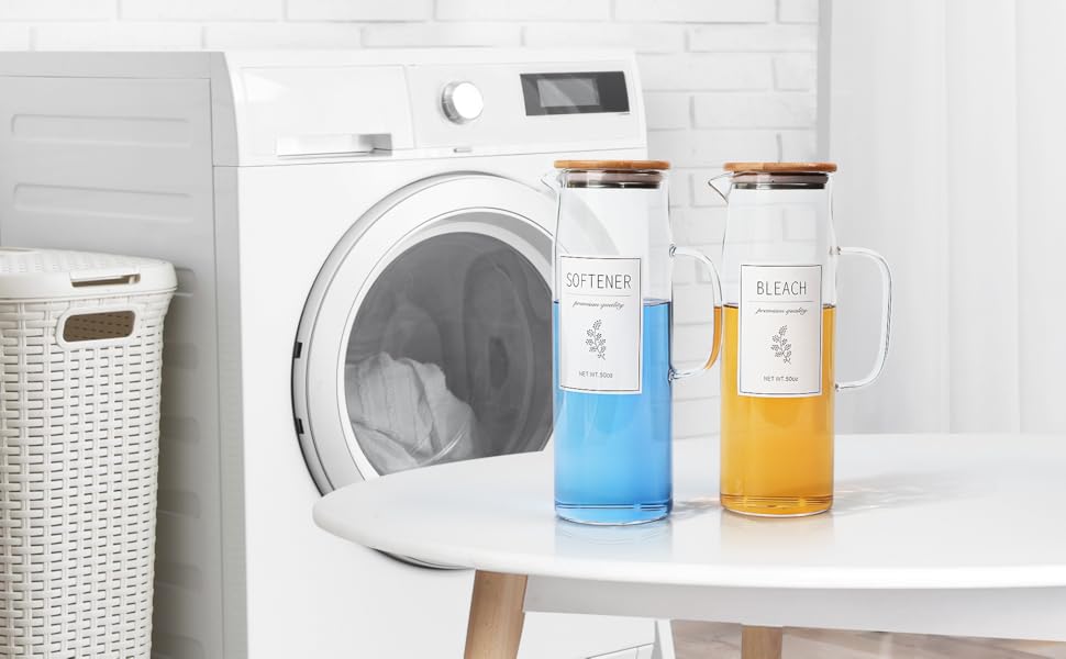 KitHero Glass Laundry Detergent Dispenser Set with Bamboo