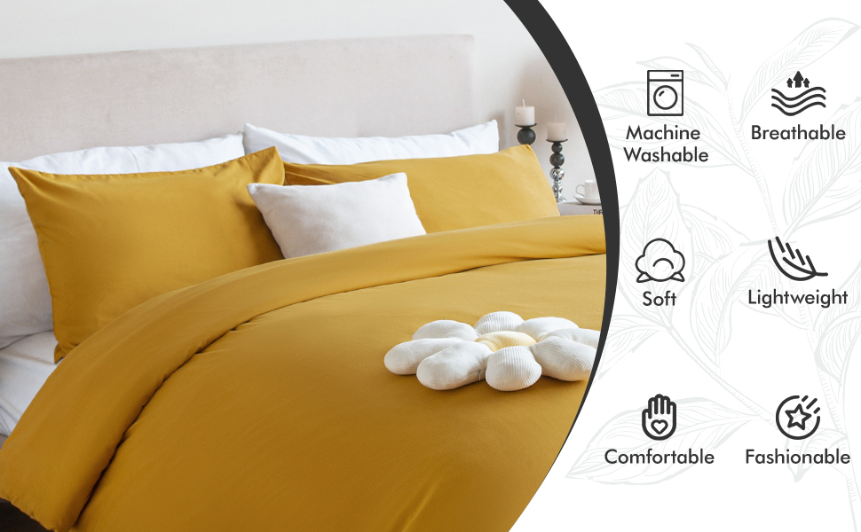 Tsubomi Yellow Duvet Cover Queen Size,100 Microfiber Solid