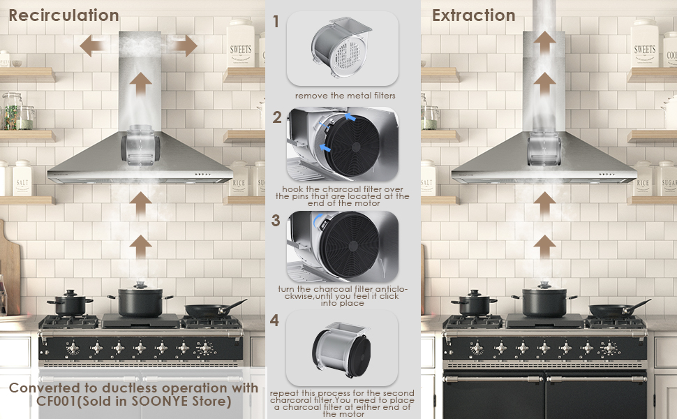 SOONYE 36 inch Stainless Steel Wall Mount Range Hood, 600