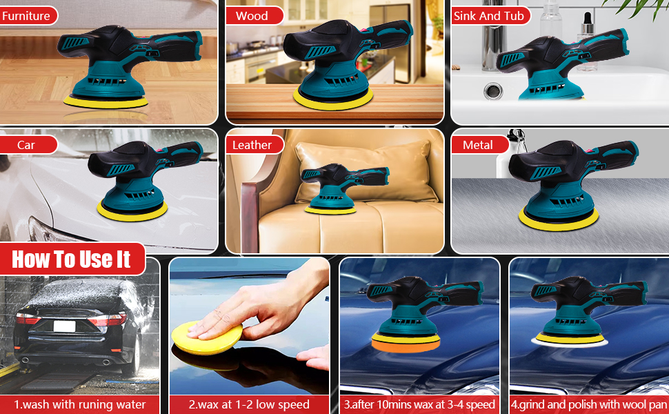 AQTZGOS Cordless Car Buffer Polisher with 2pcs 12V 2.0Ah Batteries and