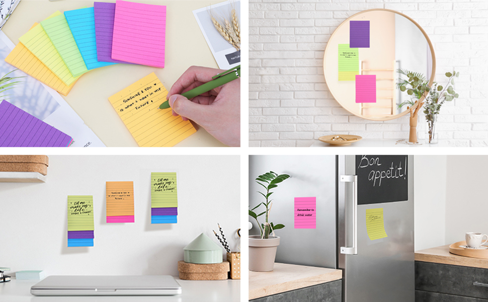 Amazon.com : EOOUT 12pcs Lined Sticky Notes, 4x3 Inch Strong Adhesive ...