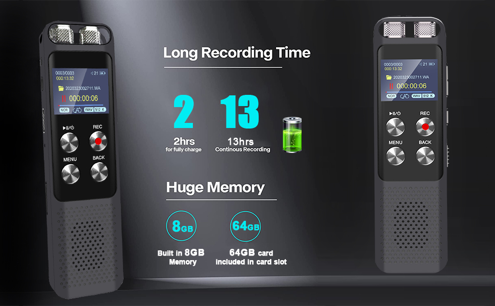 72GB Digital Voice Recorder Digital Recorder with Playback, Password