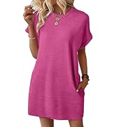 EVALESS Womens Summer Dresses Fashion 2025 Short Sleeve Spring Mini Dress Crewneck Solid Casual B...