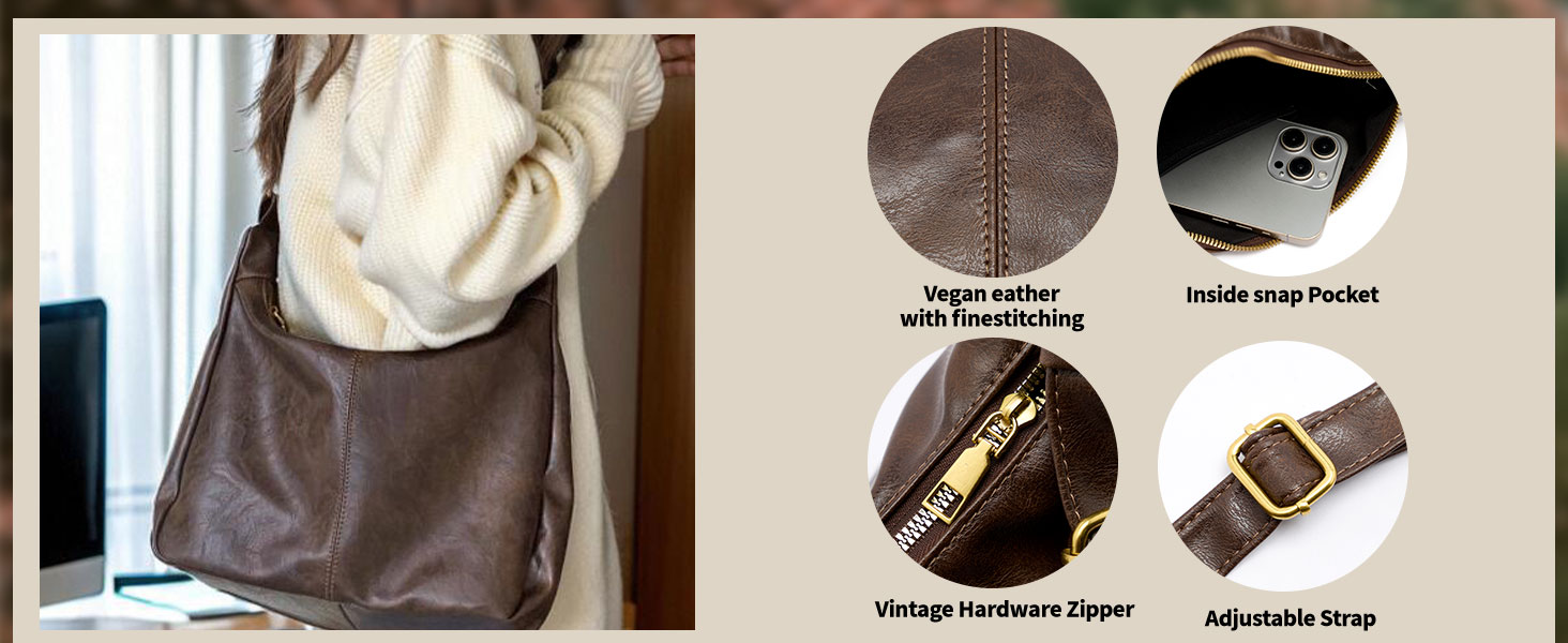 Faux Leather Tote Bag Women Hobo Bag Trendy Slouchy Work Tote College Tote Handbag Shoulder Bag