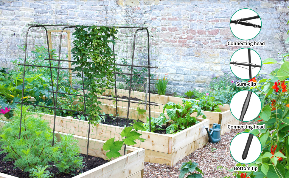 Garden Tunnel Trellis, 58”H Metal Squash Trellis with Net