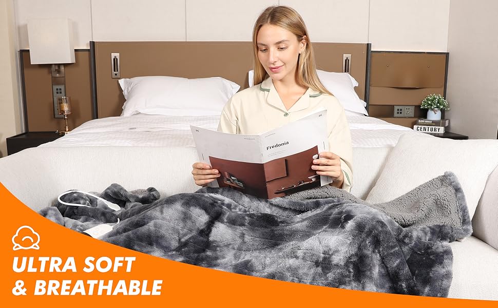 Electric Heated Blanket Throw, Soft Sherpa Flannel Heating