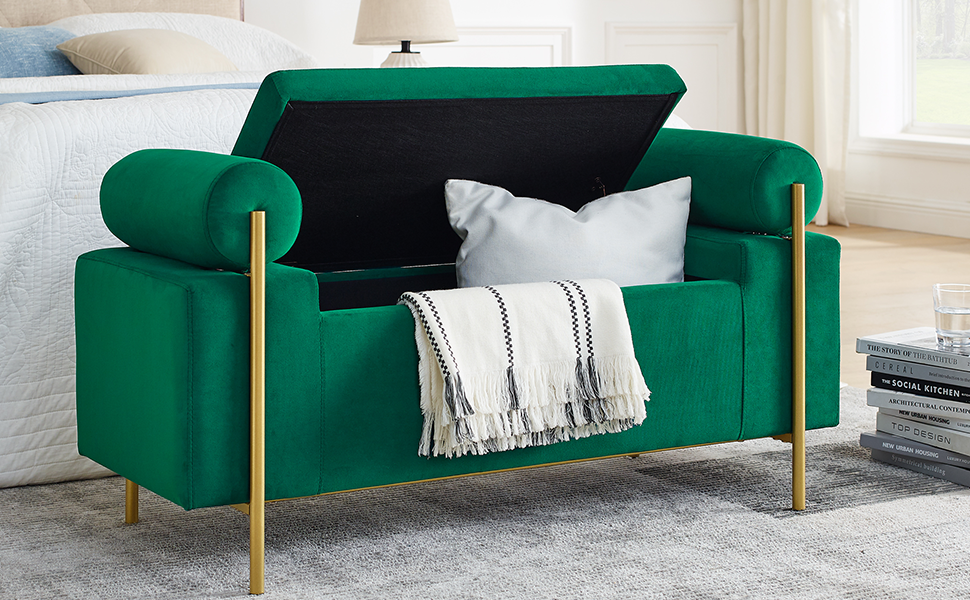 Tomkate 44" End of Bed Storage Bench, Upholstered Linen