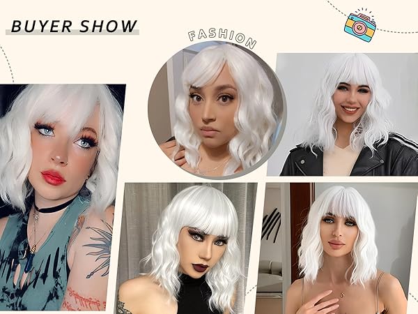 Amazon.com : BEAUTIFA White Wig with Bangs for Women 14 Inch