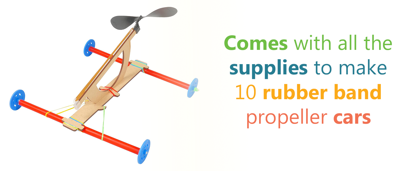 Rubber Band Propeller Car Kit, 10 Pack, DIY STEM Project
