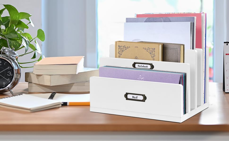 File Organizer for Desk Mail Organizer Countertop, Wood