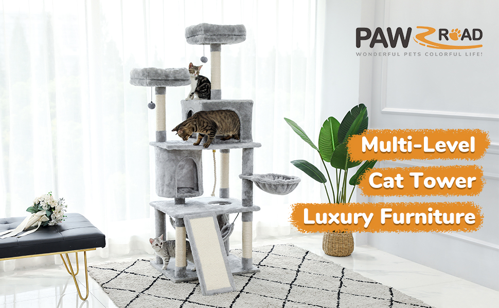 PAWZ Road 161cm Large Cat Tree, MultiLevel Cat Tower with 2 Luxury