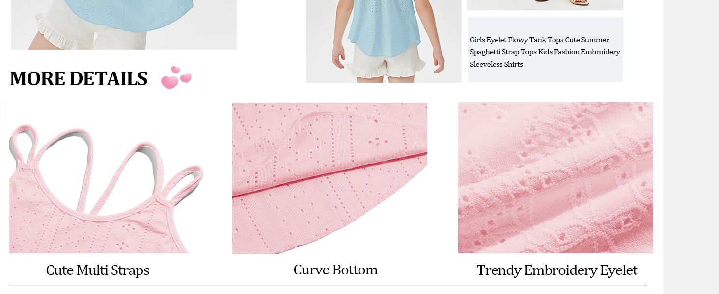 Girls Eyelet Flowy Tank Tops Cute Summer Spaghetti Strap Tops Kids Fashion Embroidery Shirts