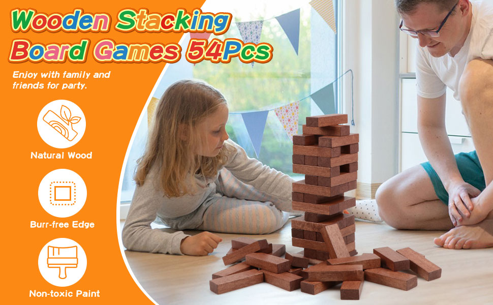 Canuan Wooden Blocks Stacking Games, 54PCS Tumbling Tower
