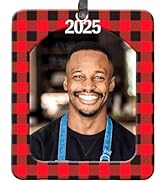 2025 Photo Ornaments for Christmas Tree, Classic Red and Black Buffalo Plaid Christmas Frame Orna...