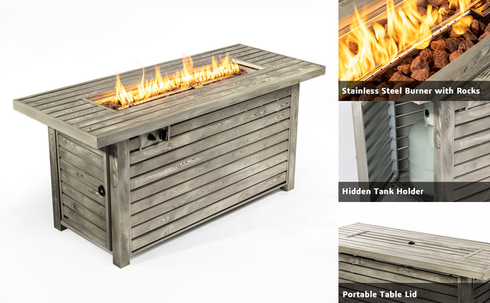 54'' Rectangle Steel Propane Fire Pit Table for Outdoor