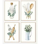 4Pcs Boho Kitchen Wall Art Sage Green Plants Canvas Pictures Eucalyptus Leaves Paintings Kitchenw...