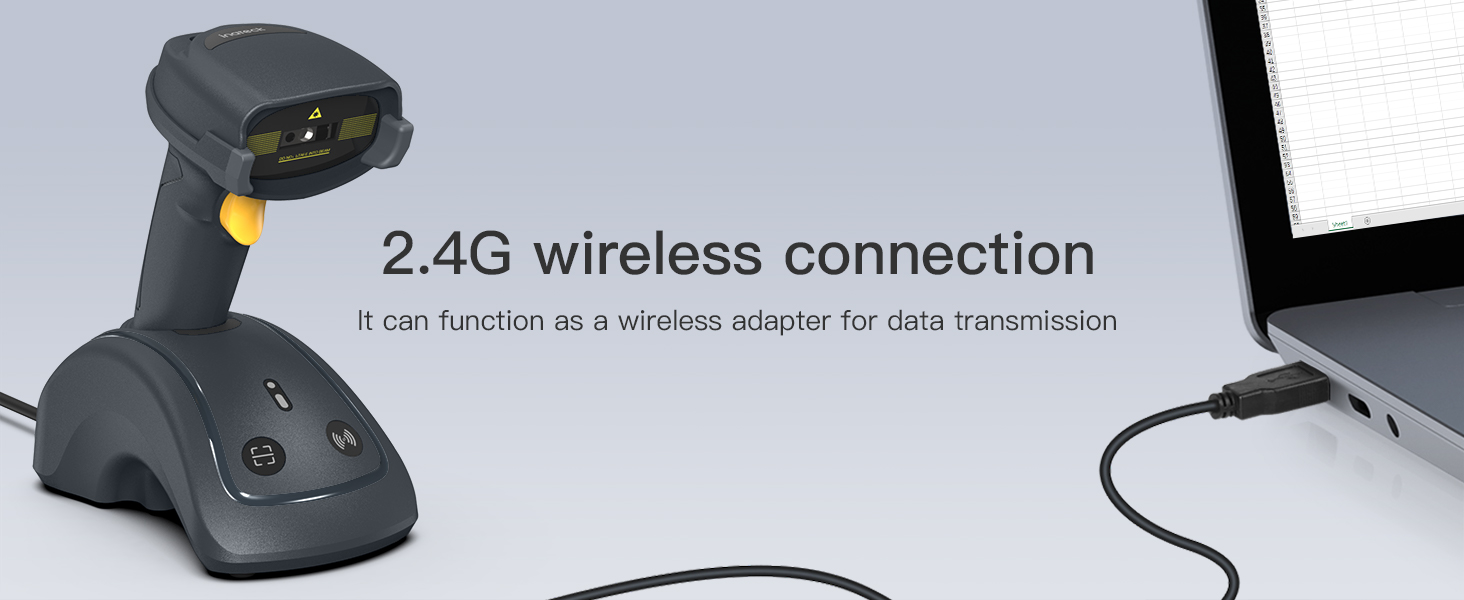 Inateck Wireless Barcode Scanner 2D, QR Code Scanner, 2600