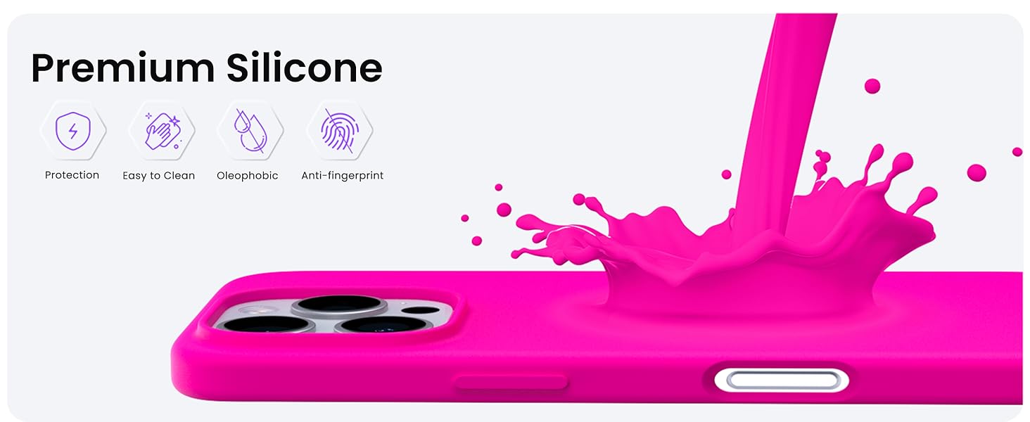 ORNARTO Compatible with iPhone 16 Pro Case 6.3", Slim Liquid Silicone 3 Layers Soft Gel Rubber Shockproof Protective Case with Anti-Scratch Microfiber Lining-Hot Pink 12 iphone 16 pro case