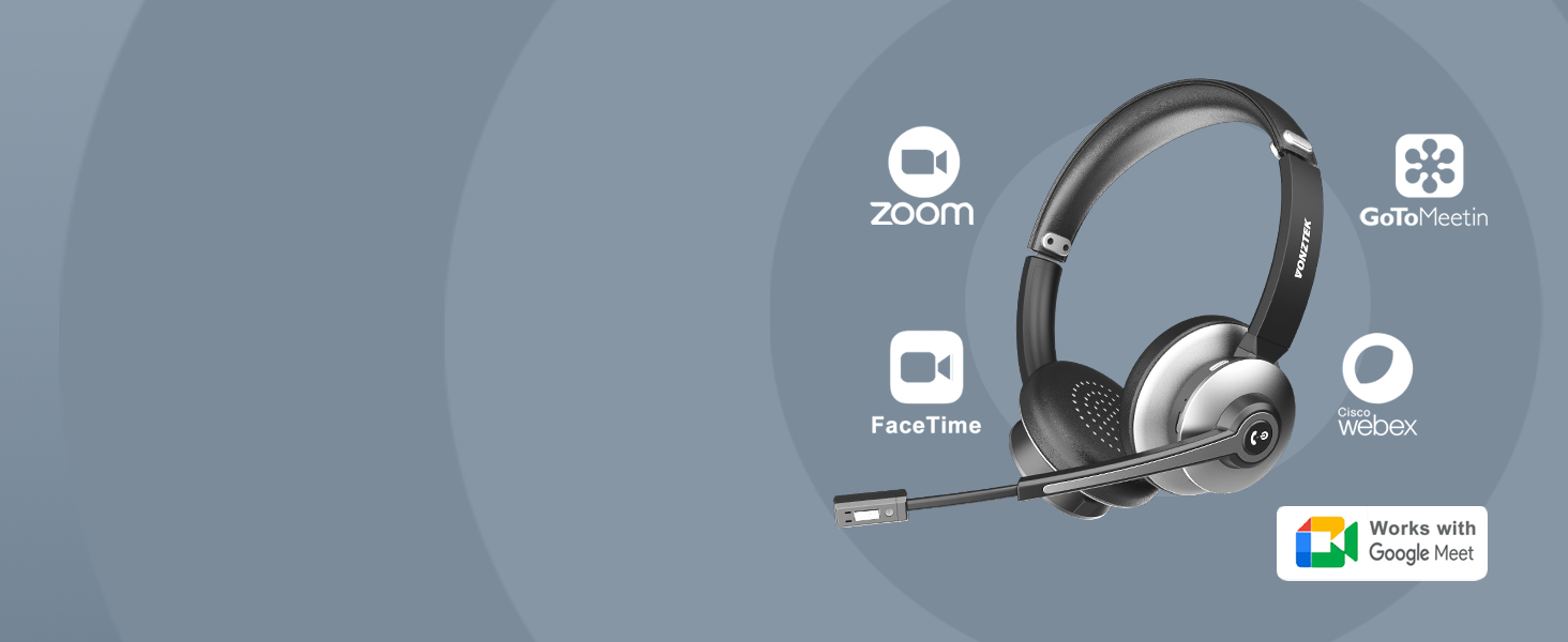 Vonztek Wireless Headset with Microphone Noise Canceling