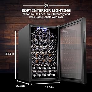 Ivation wine cooler Soft interior lighting