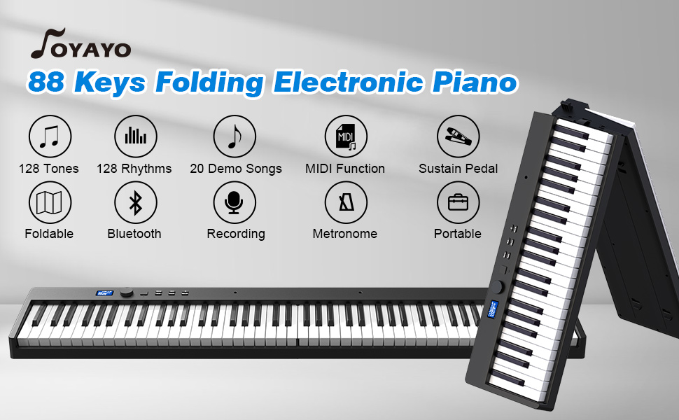 OYAYO Folding Piano Keyboard 88 Key, SemiWeighted Portable