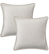 decorUhome Decorative Outdoor Throw Pillow Covers 18x18 Set of 2, Square Linen Farmhouse Pillow C...