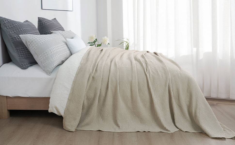 PHF 100 Cotton Waffle Weave Blanket Twin Size 66"x90" Washed Warm
