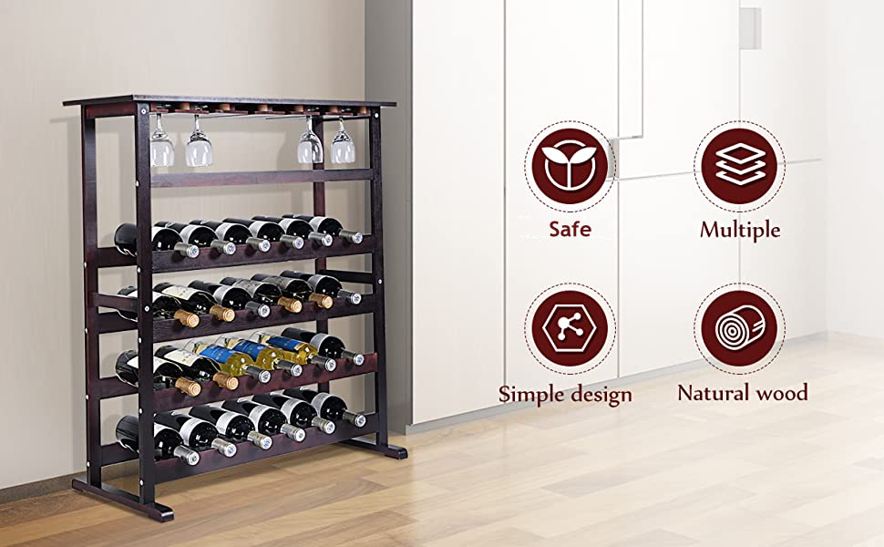 COSTWAY Traditional Wine Rack, Free Standing Wine Display Stand Shelf