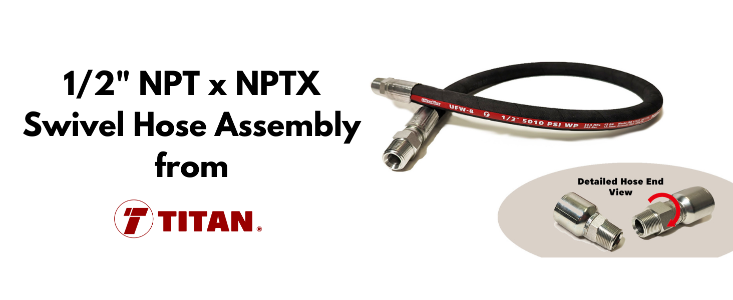 TITAN FITTINGS FAUFW8NPTNPTX24 Inch Assembly 1/2" Ultraflex Hose with male
