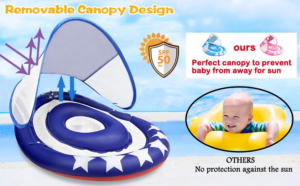 Baby Swimming Pool Float Ring with Removable Sun Canopy