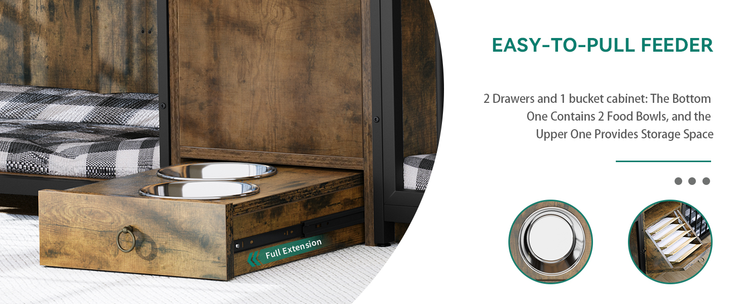 YITAHOME 94.5" Large Dog Crate Furniture with Feeder Bowls