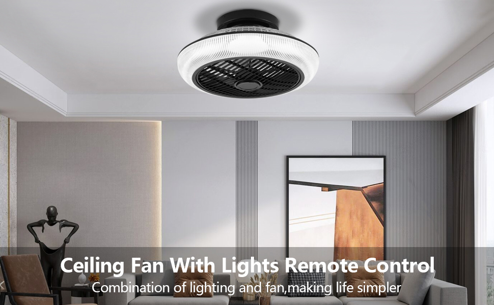 LIJIZAMI Enclosed Ceiling Fan with Light Remote RGB Color, Modern Low