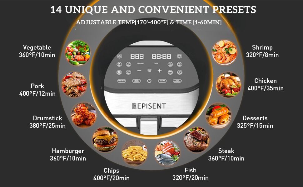 Episent Air Fryer 6L Digital Air Fryer 6in1 Cooking Air Fry, Max