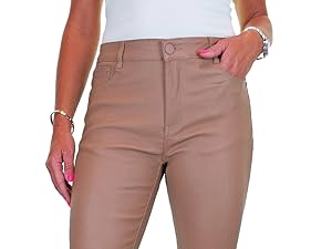 Womens High Waist Leather Look Jeans