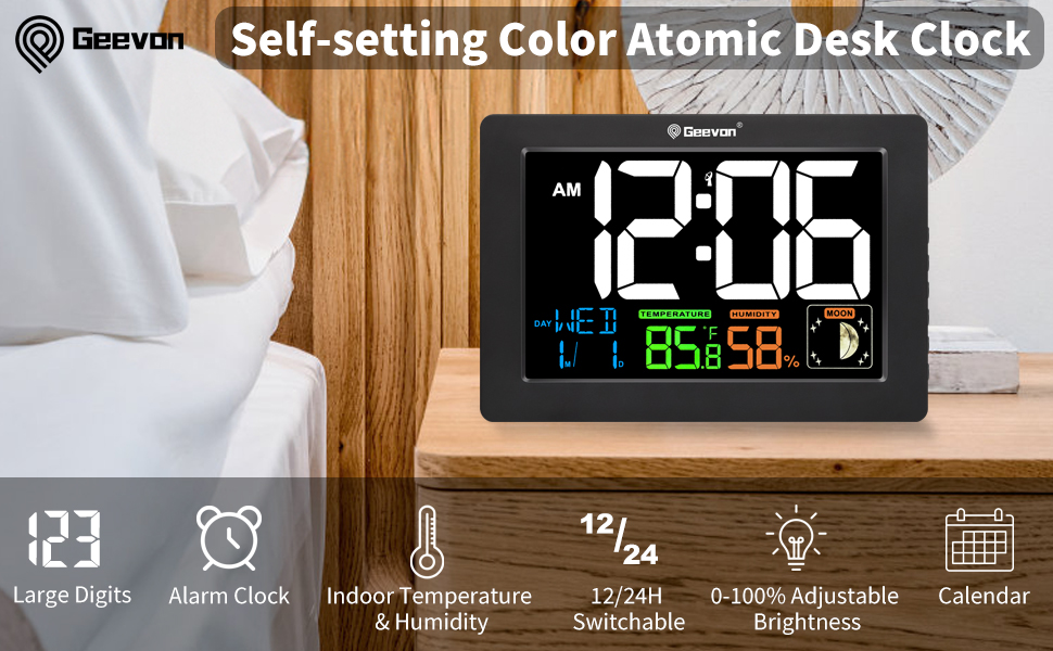 Geevon Atomic Alarm Clock, Large Color Display Digital Desk