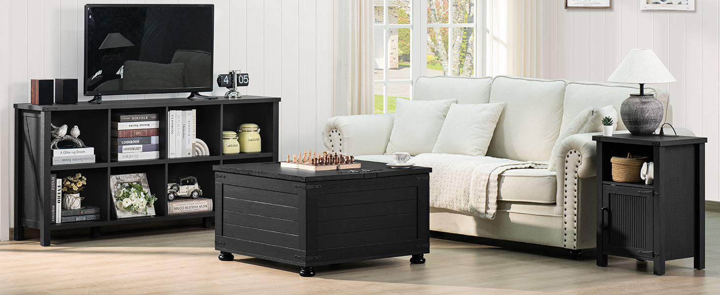 Joaxswe Farmhouse Coffee Table with Hidden Storage,Wood