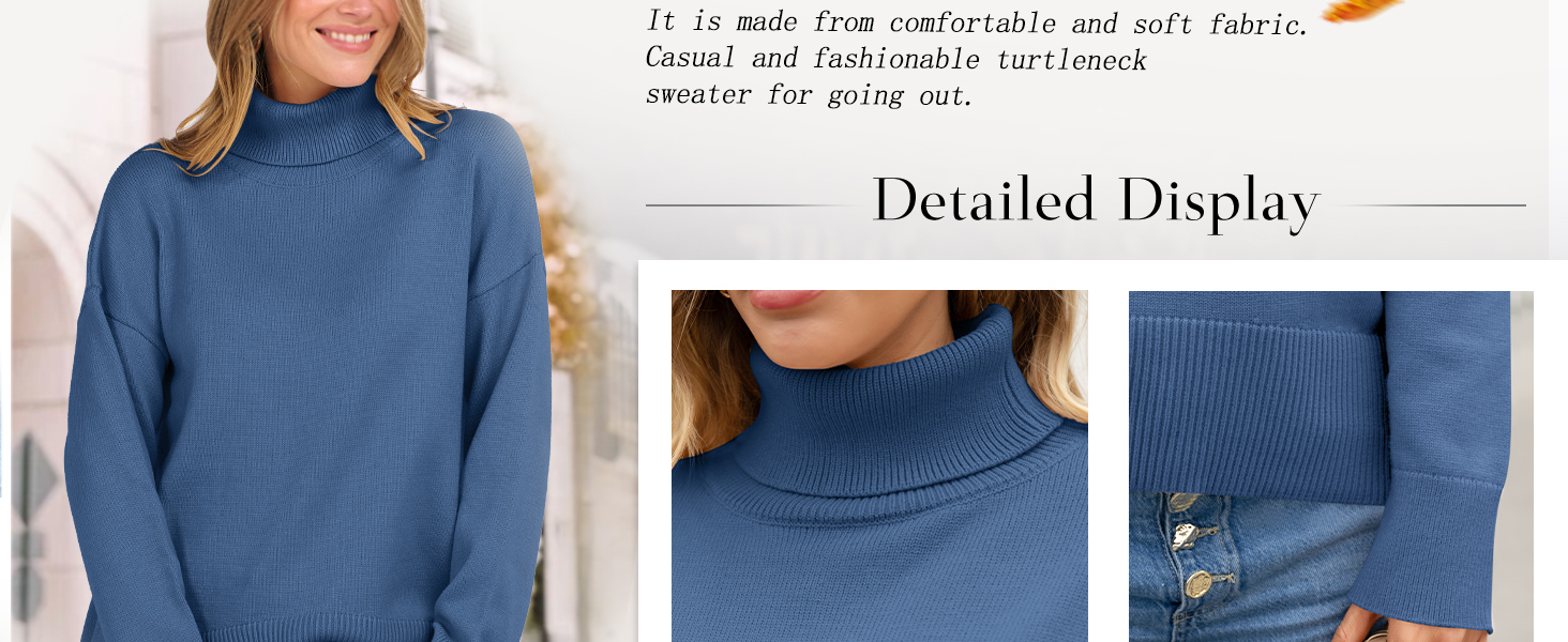 Womens Turtleneck Sweaters Long Sleeve Oversized Chunky Knit High Low Hem Pullover Sweater