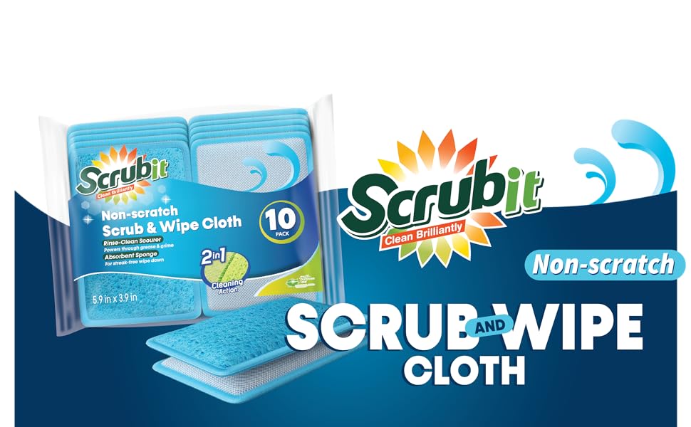 Scrub and Wipe Cleaning Sponges [10 Pack] SCRUBIT Dual Sided Scouring Pad and