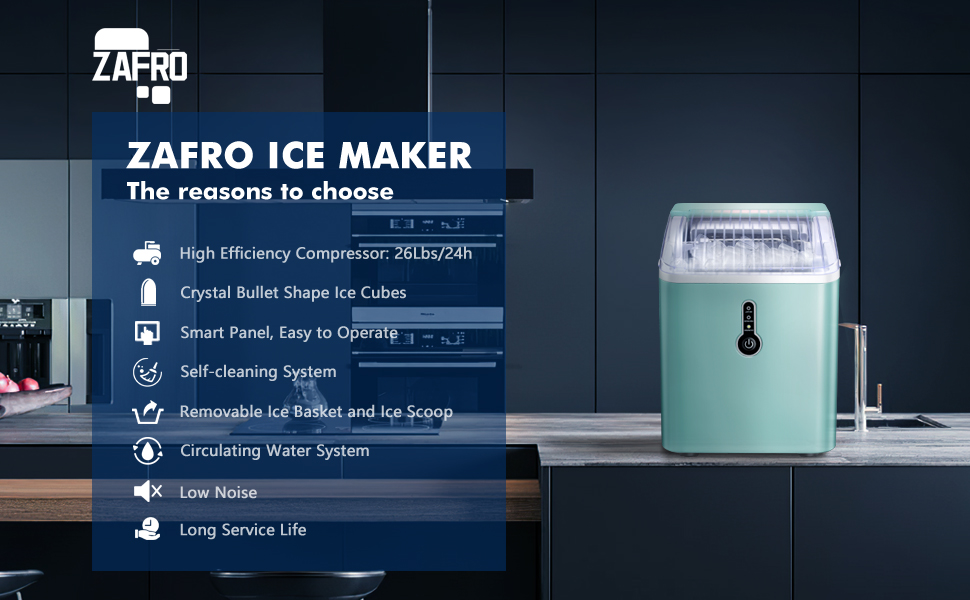 ZAFRO Ice Maker Countertop, Portable Ice Maker with Self
