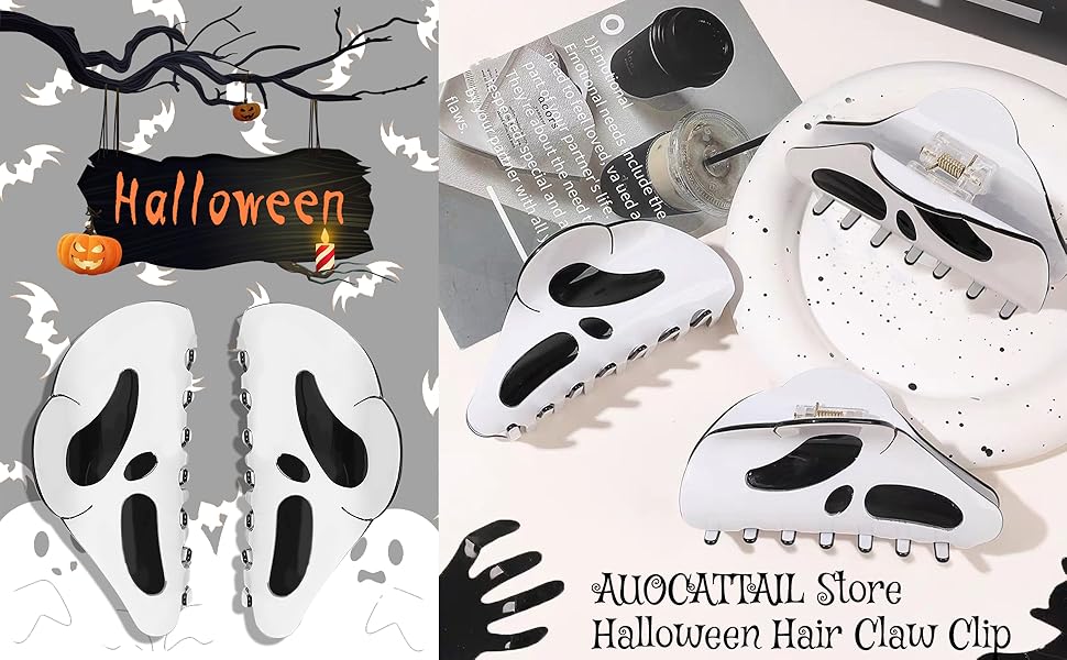 Halloween Hair Claw Clip 2pcs Big Mask Ghost Face Hairpin 