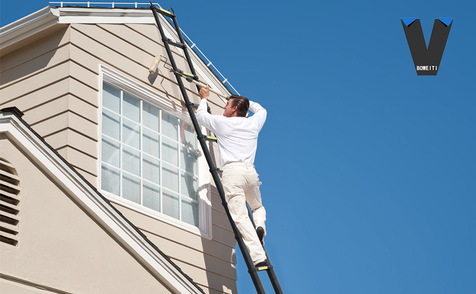 Telescoping Ladder 12.5 FT with 2 Detachable Roof Hooks Aluminum