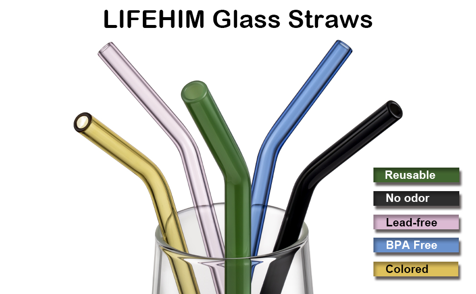 LIFEHIM Reusable Straws Glass Straw 50 Pack Glass Straws
