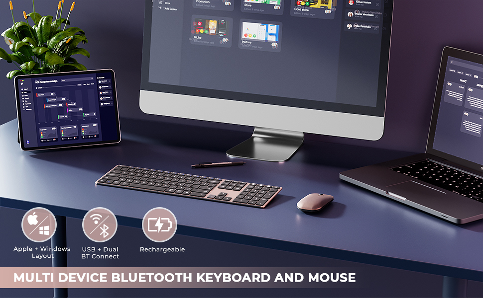 seenda Wireless Bluetooth Keyboard and Mouse Combo (USB + Dual BT), MultiDevice