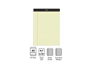 front view of single yellow notepad with specifications