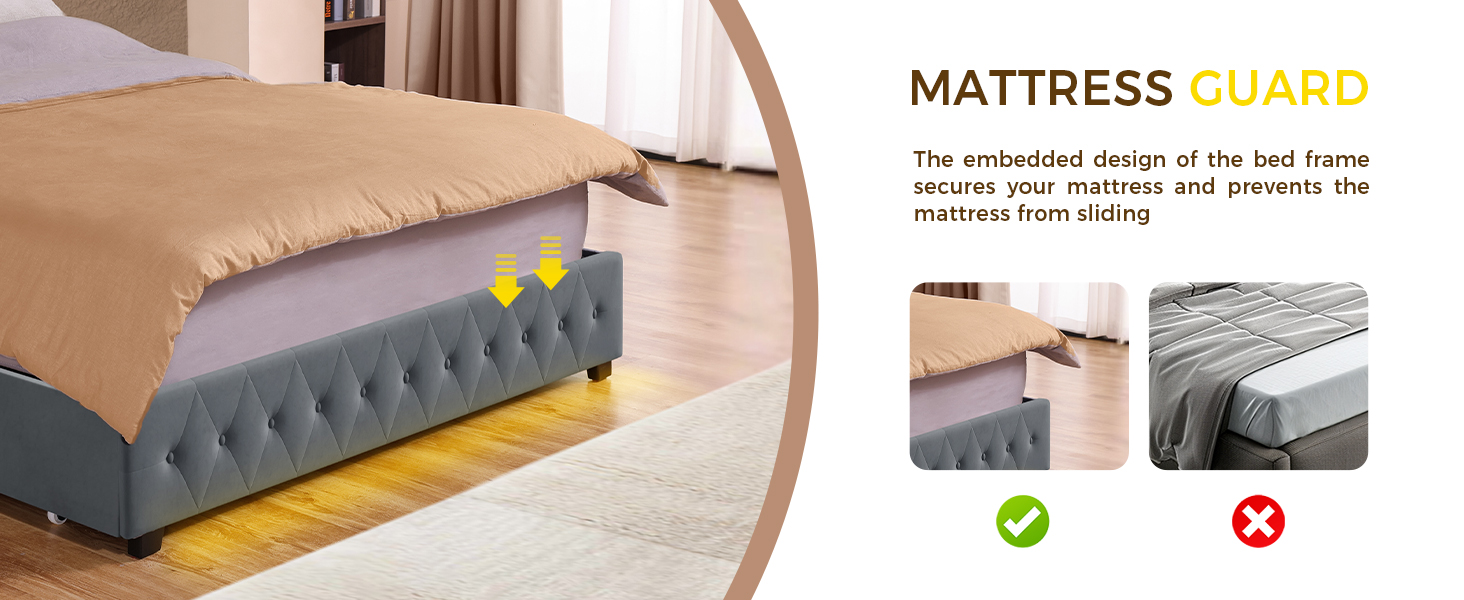 Susalt Full Bed Frame with 4 Storage Drawers, Upholstered