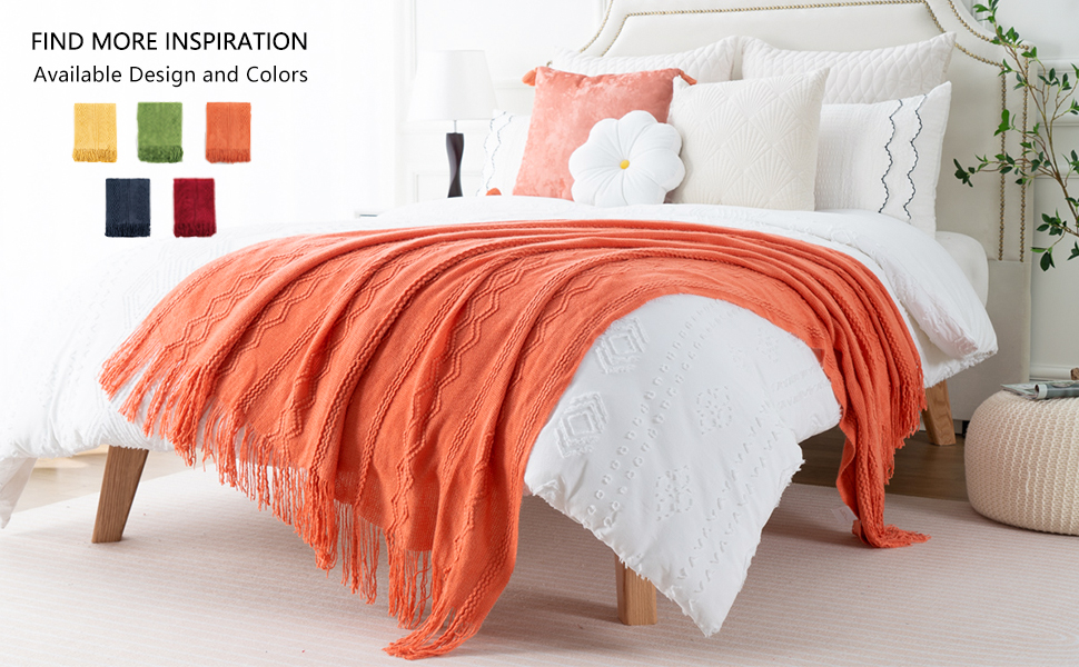 BATTILO HOME 50"x60" Cozy Knitted Decorative Fall Throw Blanket with Tassels Soft