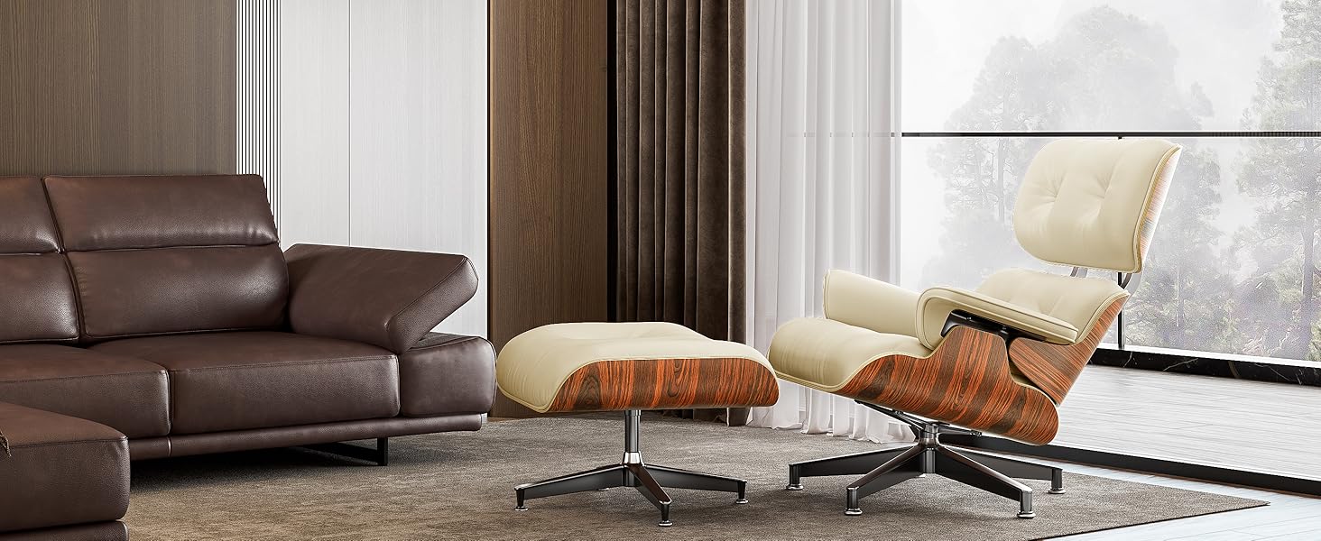 leather lounge chair and ottoman