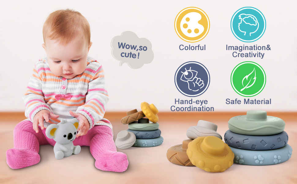 ZWYOIUG Stacking Nesting Baby Toys, Learning Soft Stacking Blocks Ring