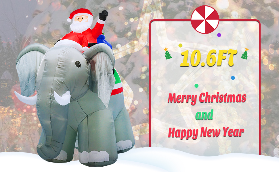 10 Ft Christmas Inflatable Santa Riding Elephants