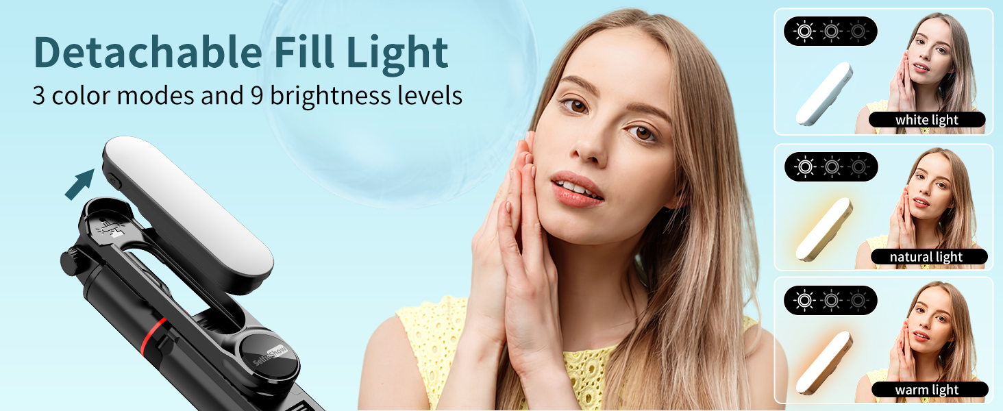 Stable Selfie Stick Tripod with Fill Light